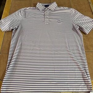 Stitch Polo Shirt Sz M/L Purple White‎ Stripe Performance Stretch Pete Dye Golf